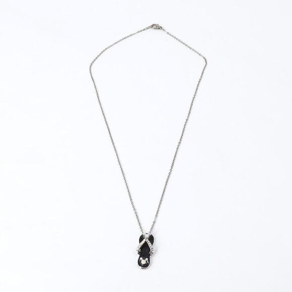 VTG Disney Mickey Mouse Flip Flop Pendant Necklace Black Rhinestone AB Girls - Picture 2 of 16